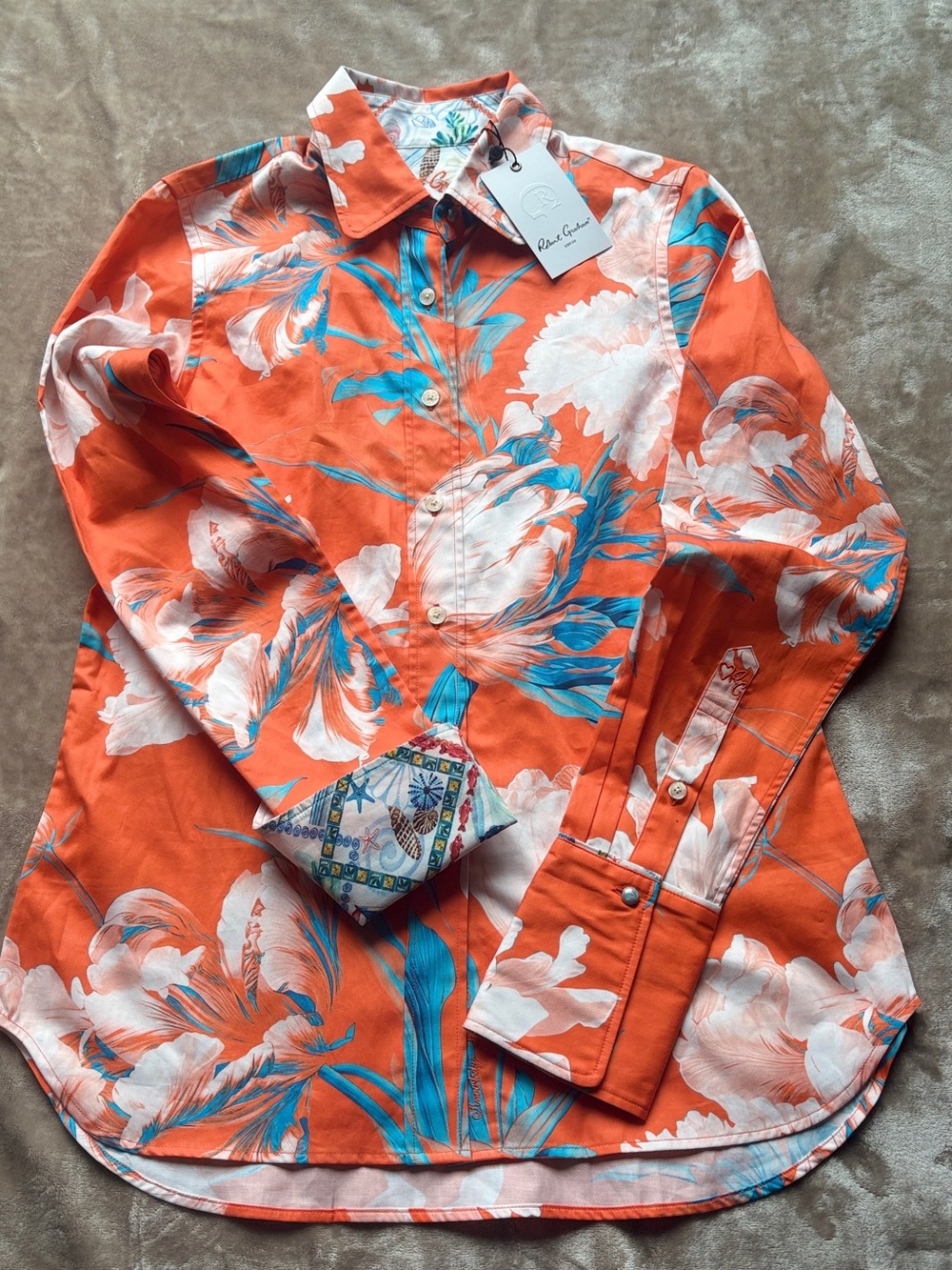 NWT Women Robert Graham Priscilla Orange Long Sleeve Shirt